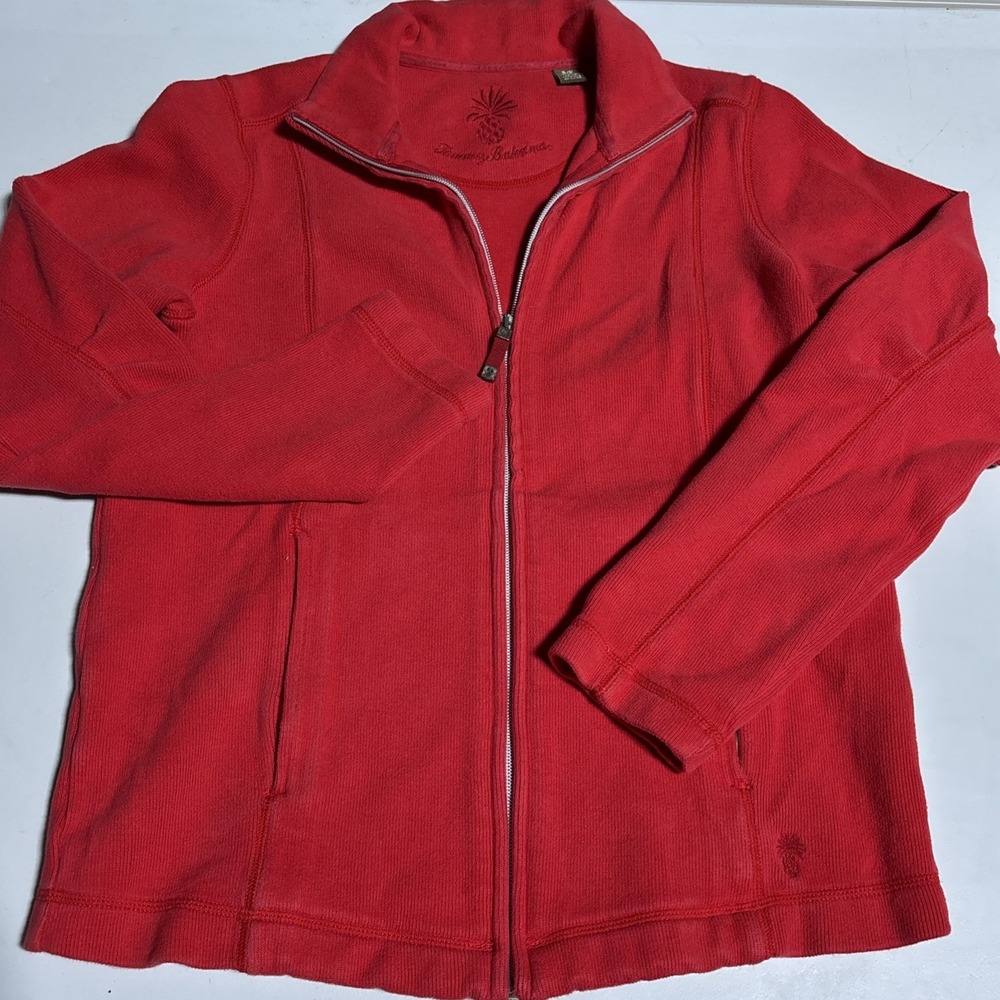 Tommy Bahama Jacket Womens Small Red Blend Full Zip Stretch Logo Casual